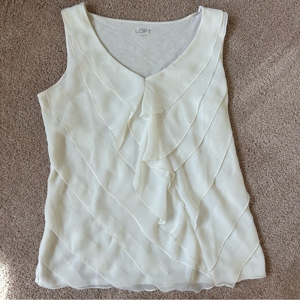Anne Taylor LOFT Women's White Ruffled Blouse Top